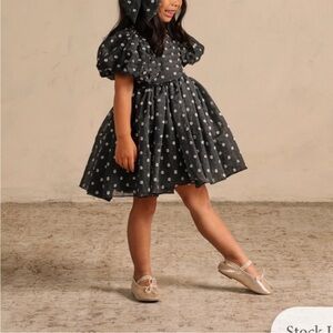 Elegant Charcoal Polka Dot Kids Dress NORALEE SOFIA DRESS - MIDNIGHT Size 10Y